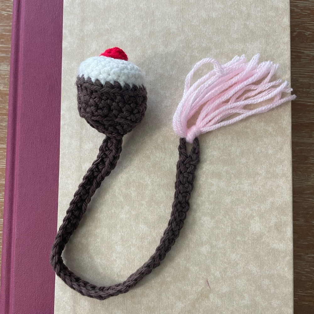 Handmade Crochet Cupcake Bookmark - Brown and Pink